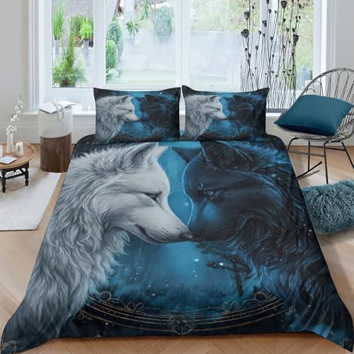 Parure de lit loup 3D confortable housse de couette résistante double