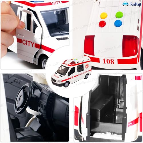 Image of FunBlast Ambulance Toy for Kids with Light & Siren Sound Effects - Pull Back Friction Power Ambulance Vehicle Toy for Kids,Boys,Girls (Multicolor)