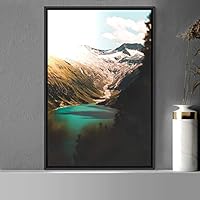 Framed Canvas Wall Art Mountain Lake View Global Landscape Mountain Multicolor Photography Relax/Calm - 16x24 inches
