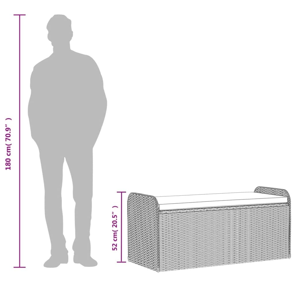 vidaXL Banc de Rangement avec Coussin, Coffre à Jouets, Meuble de Rangement, Organisateur de Jardin Terrasse Patio, Noir Résine Tressée
