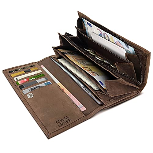 ROYALZ Vintage lederen portemonnee voor dames grote portemonnee met veel vakken RFID-blokkering portemonnee liggend formaat, Montana bruin, m, - Image 6