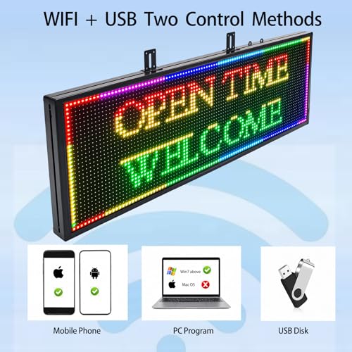 Image of P10 Programmable LED Sign, 40 inchx14 inch Scrolling LED Sign for Business, Waterproof LED Display with WIFI & USB Control, 96x32 Pixels SMD Technology Digital Advertising Sign for Shop, Hotel, Store, Restaurant