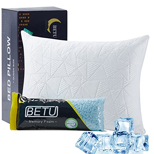 BETU-Pillows-Shredded-Memory-Foam-Pillow-with-Adjustable-Loft-Perfect-for-Stomach-Back-Side-Sleepers-Breathable-Washbale-Bamboo-Cooling-Bed-Pillow-Cover-CertiPUR-US-Queen-Size-1-Pack