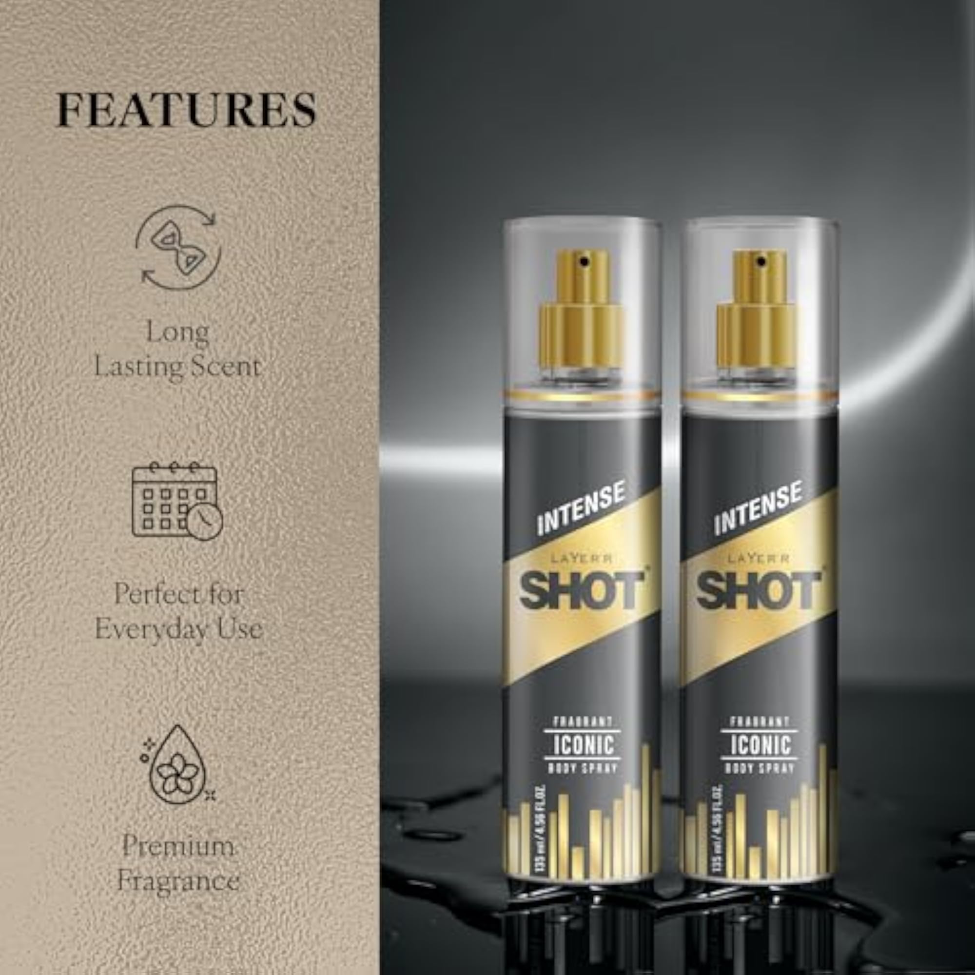 Layer'r SHOT Gold Iconic Deodorant Body Spray for Men 135ml Pack of 2