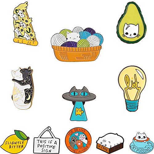 Outus 13 Pieces Cute Enamel Pin Lapel Pins Cat Enamel Pin Mini Cartoon Brooch Pin for Backpacks Jacket Shirt Hat Accessory