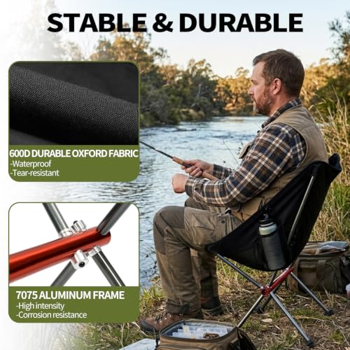 SHALLWE Silla de Camping Plegable Ultraligera, 2.2 lbs (Negro) miniatura 7