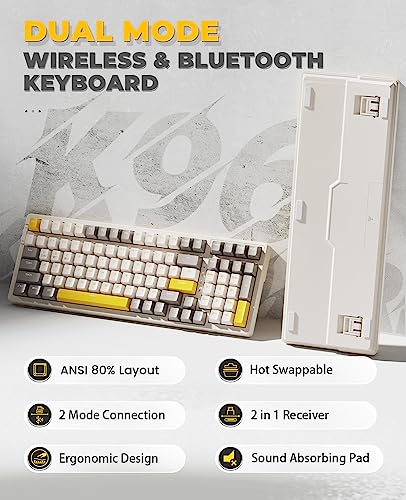 RK96 Tastiera Gaming Meccanica, 90% Tastiera Wireless 2.4Ghz/Bluetooth 5.0, Apex Pro TKL Hot Swap 100 Tasti Interruttore Rosso Lineare con Ricevitore 2 in 1 per PC/MAC/Smartphone - Tastiera gaming - Immagine 1