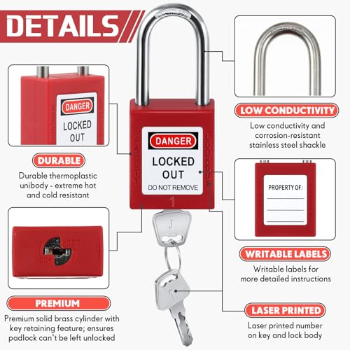 Image of 6 Sets Lockout Tagout Locks Kit, Safety Padlock, Loto Locks Keyed Differently Lock Out Tag Out 13 Pcs Safety Padlocks with 6 Lockout Tagout Tags Red for Stations and Devices