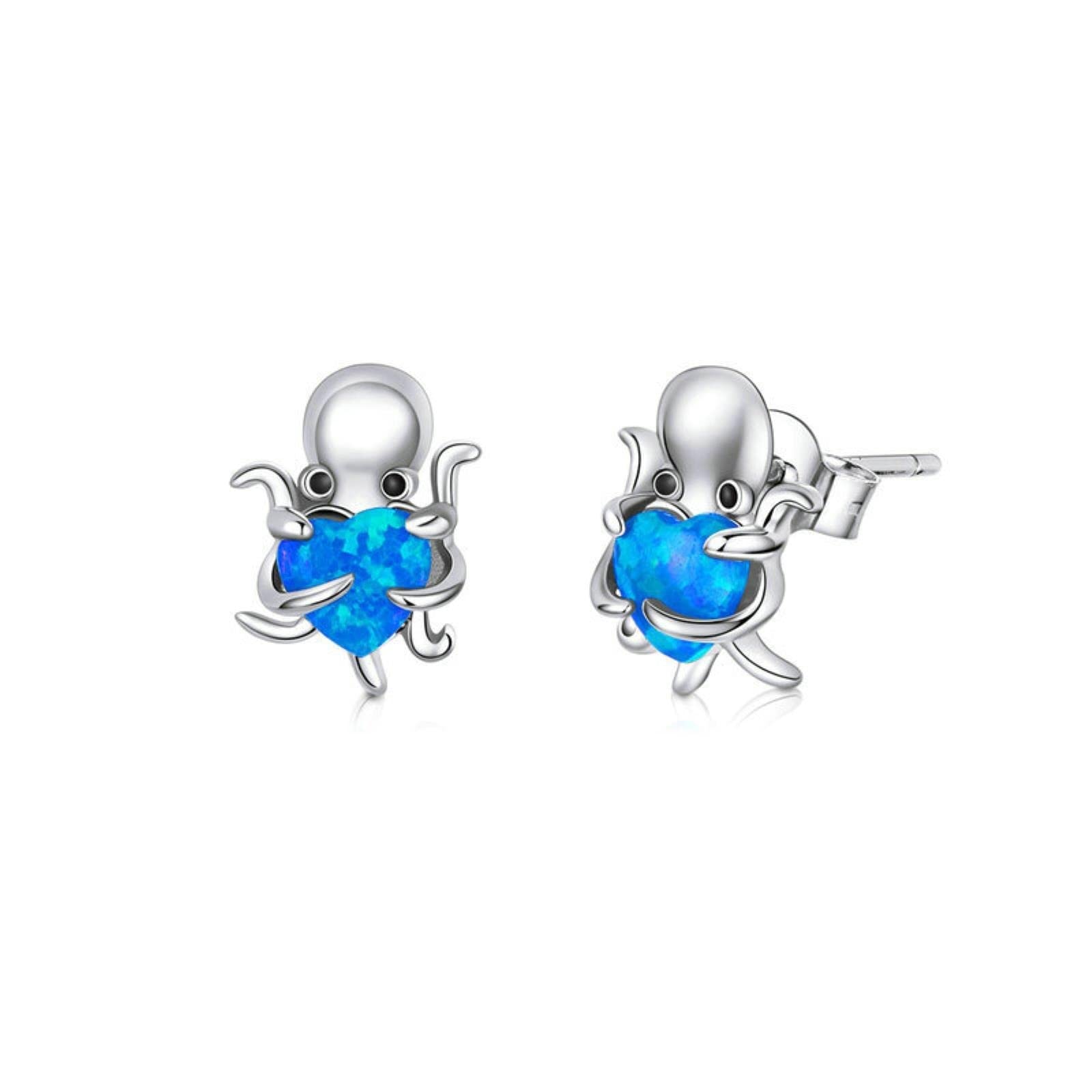 JFGCTYHXY Earrings, Real 925 Sterling Silver Octopus Heart Opal Stud s For Women Statement Fine Jewelry