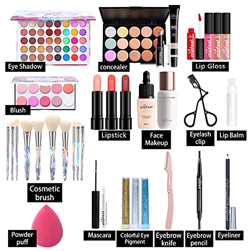 Professionelles Makeup Set, MKNZOME Kosmetik Starter Kit mit Schminktasche Tragbare Reise Makeup Paletten Weihnachten Makeup Set mit Augenbrauencreme Lidschatten Lippenstift Lipgloss Mascara #3 – Bild 3