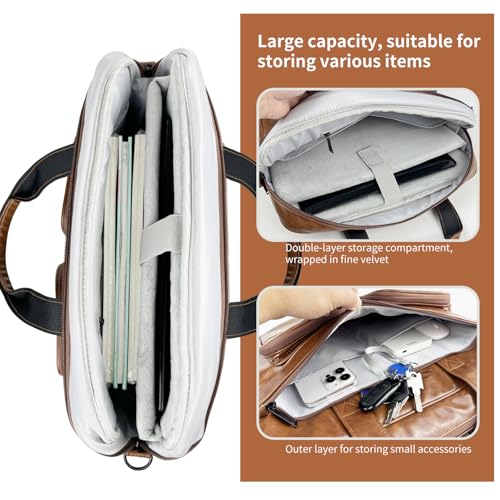 Image of MOCA PU Leather Laptop Bag for Men & Women | Office Briefcase | Multi-Pocket Messenger Bag | Fits 15.6 Inch Laptop | Adjustable Shoulder Strap
