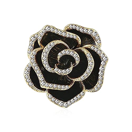 Image of Women Camellia Flower Pearl Enamel Brooch Pins for Ladies Jewelry Fashion