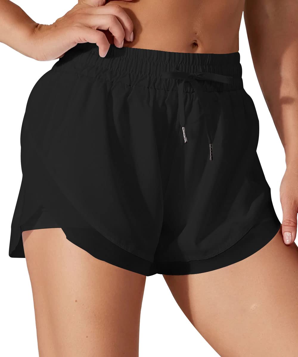 SYOT Women's 2 in 1 Running Shorts Athletic Workout 3" with Phone Pockets Liner Quick-Dry