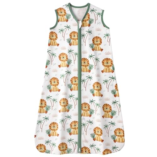 Image of FIEMOL Baby Sleep Sack 6-12 months, 100% Cotton Sleep Sack for Newborn, Wearable Blanket Baby, 0.5 Tog Lightweight Double Zipper Sleeping Bag Lion 1 Pack