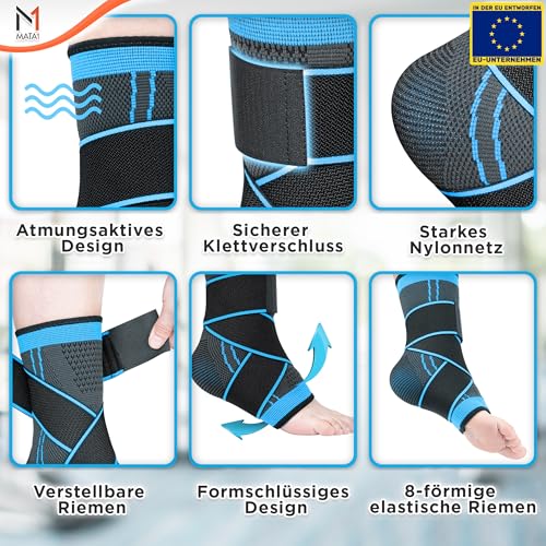 Mata1 - Knöchelbandage für Männer & Frauen - Fußbandage für Plantarfasziitis, Verstauchungen, Achillessehnen & Sehnenentzündungsunterstützung - Verstellbare Kompressionshülse mit elastischen Bändern.