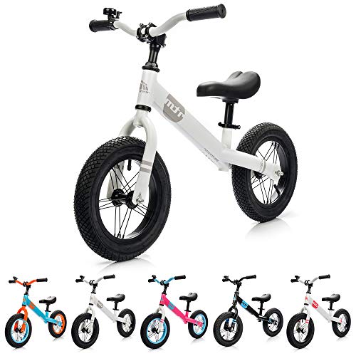 Bicicleta sin Pedales para Niños 2-6 años hasta 30 kg Ultraligera Mini Bici Bebés Infantil Andadores Bebé Equilibrio con Sillín y Manilar Regulable Ruedas bombeadas First bike (niños, blanco/grigio)