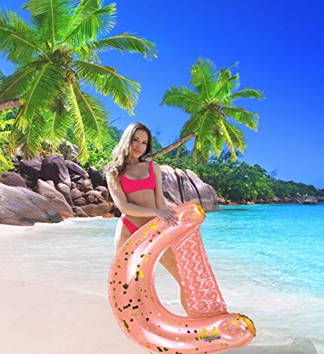 Image of POZA Inflatable Pool Float Chair - Luxurious Lounger Filled with Sparkle Confetti, 2 Built in Cup Holders & Handles, Water Floating Chair for Beach, Lake & Swimming Pool - 48 x 38 Inch