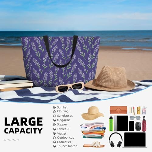 Lavender Flowers Light Purple Large Beach Bag Waterproof Sandproof Swim Tote Pool Bag For Women With Zipper4