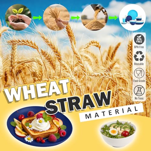 Image of Wheat Straw Dinnerware Sets of 32, Unbreakable Plates and Bowls Sets Service for 8, Dinner Plate /Dessert Plate /Bowl /Cup, for Outdoor Camping RV Apartment Essentials - Island Color