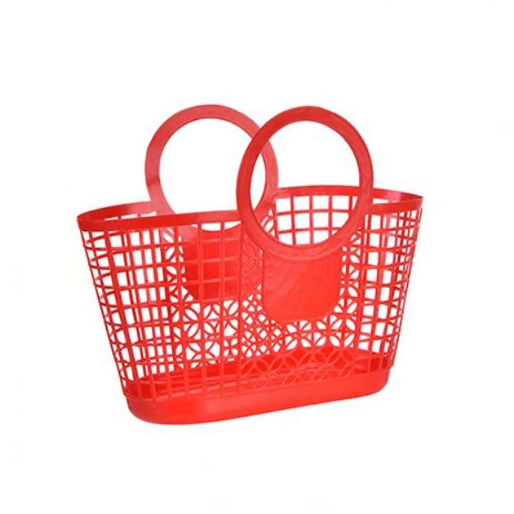 Hollow Plastic Shopping Baskets, Kitchen Storage Basket, Portable Shower Bath Baskets Fruit Hanging Baskets Kitchen Bathroom Accessories(red)