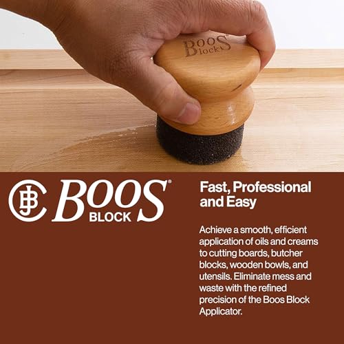Image of John Boos Oil & Cream Round Applicator for Wood Cutting Boards, Butcher Blocks & Utensils, Beechwood - Solid Hardwood Handle, Silver Ion-Treated Sponge, Storage Cap, Easy and Even Application