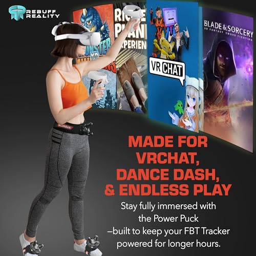 Image of Rebuff Reality Tracker Power Puck 3-Pack for Vive & Tundra VR Trackers | Hot Swappable, Extend Battery Life 10-15+ Hours, FBT for VRChat, Dance Dash, USB-C, Use w / Trackstrap, Trackers Not Included