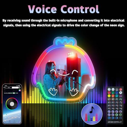 Image of Cute Chick Neon Sign Wall Mirror with Remote & App Control - RGB 210+ Colors LED Acrylic Mirror for Bedroom, Desk Decor, Voice /Music Sync, Shatterproof Teen Gift (12.2x12.4 in)