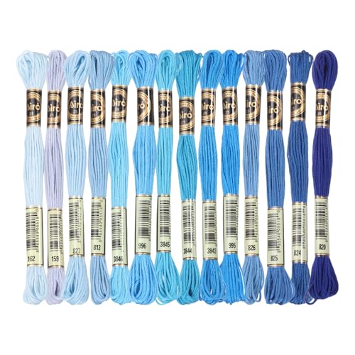 Image of PATIKIL 14 Skeins Embroidery Floss, Polyester Embroidery Threads Bracelets String for Cross-Stitch Hand Embroidery, Multicolored Sky Blue
