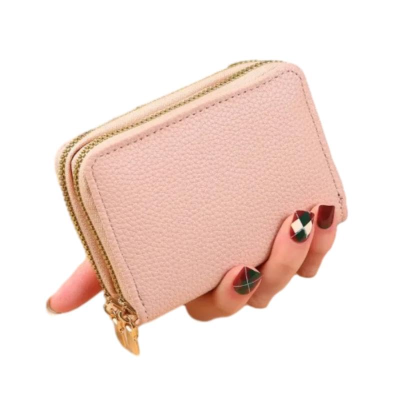 Women Zipper Short Style Purse Fashion Large Capacity Multi Card Slot Coin Purse With Zipper Wallet-Pink