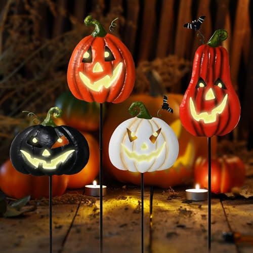 Halloween Metal Stakes Pumpkin Jack o Lantern Spooky Faces Smile ...