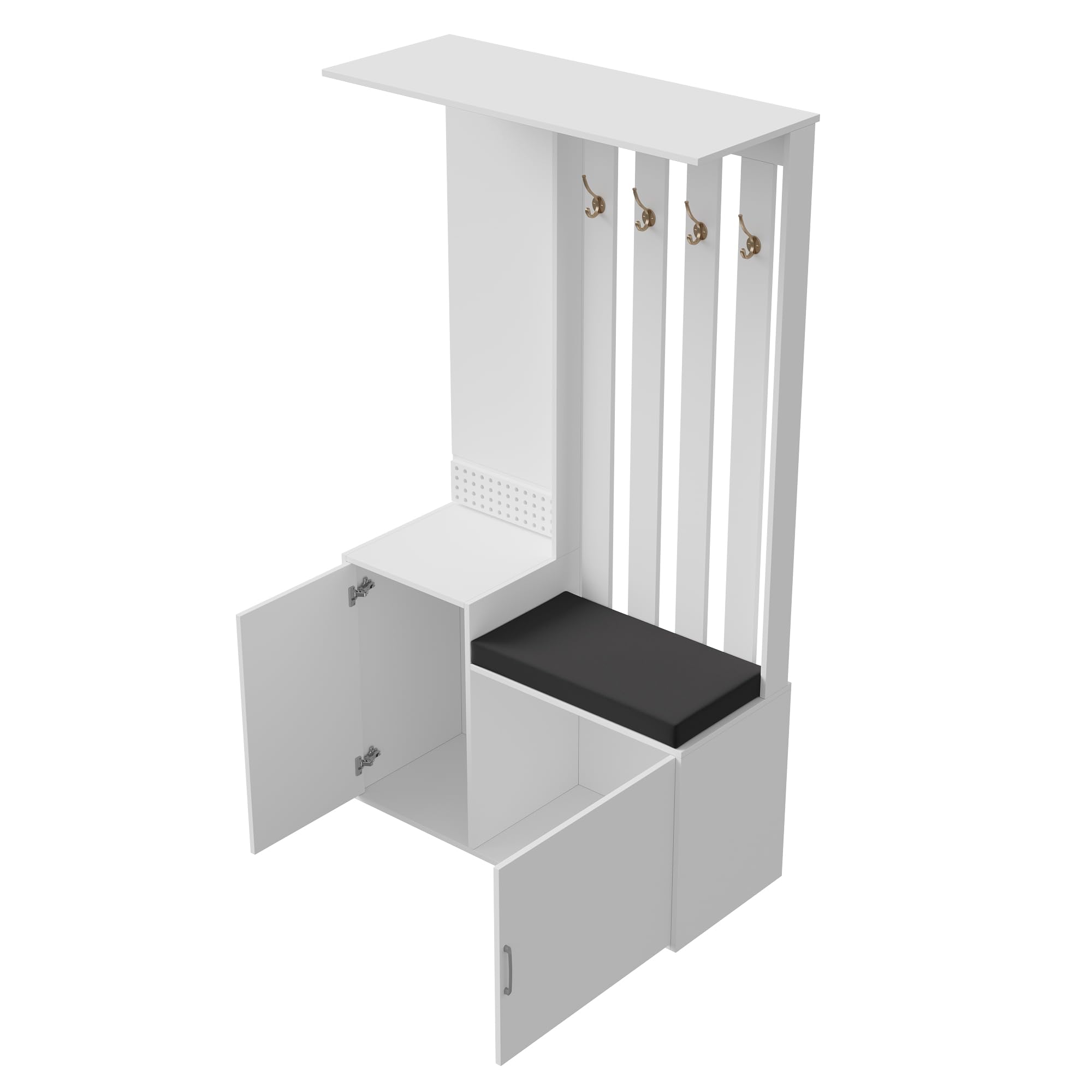 Porte-Manteau de Couloir avec Banc de Rangement Rembourré 40x100x180cm, Meuble à Chaussures de Couloir Multifonctionnel avec Patère, vestiaire d'entrée Moderne avec Miroir