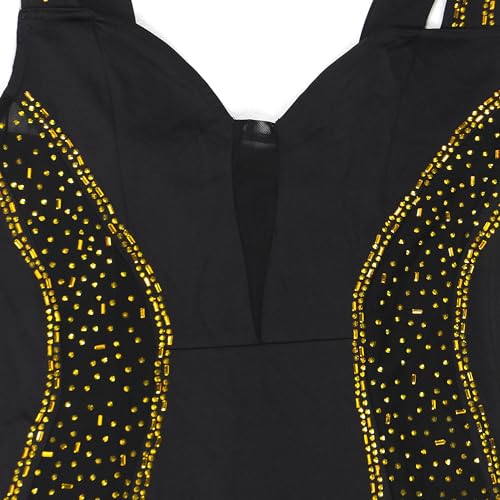 Image of Jigfar Women's Sexy Elegant Rhinestone Sleeveless Bodycon Party Club Night Mini Dress(FK3163,Gold,M)