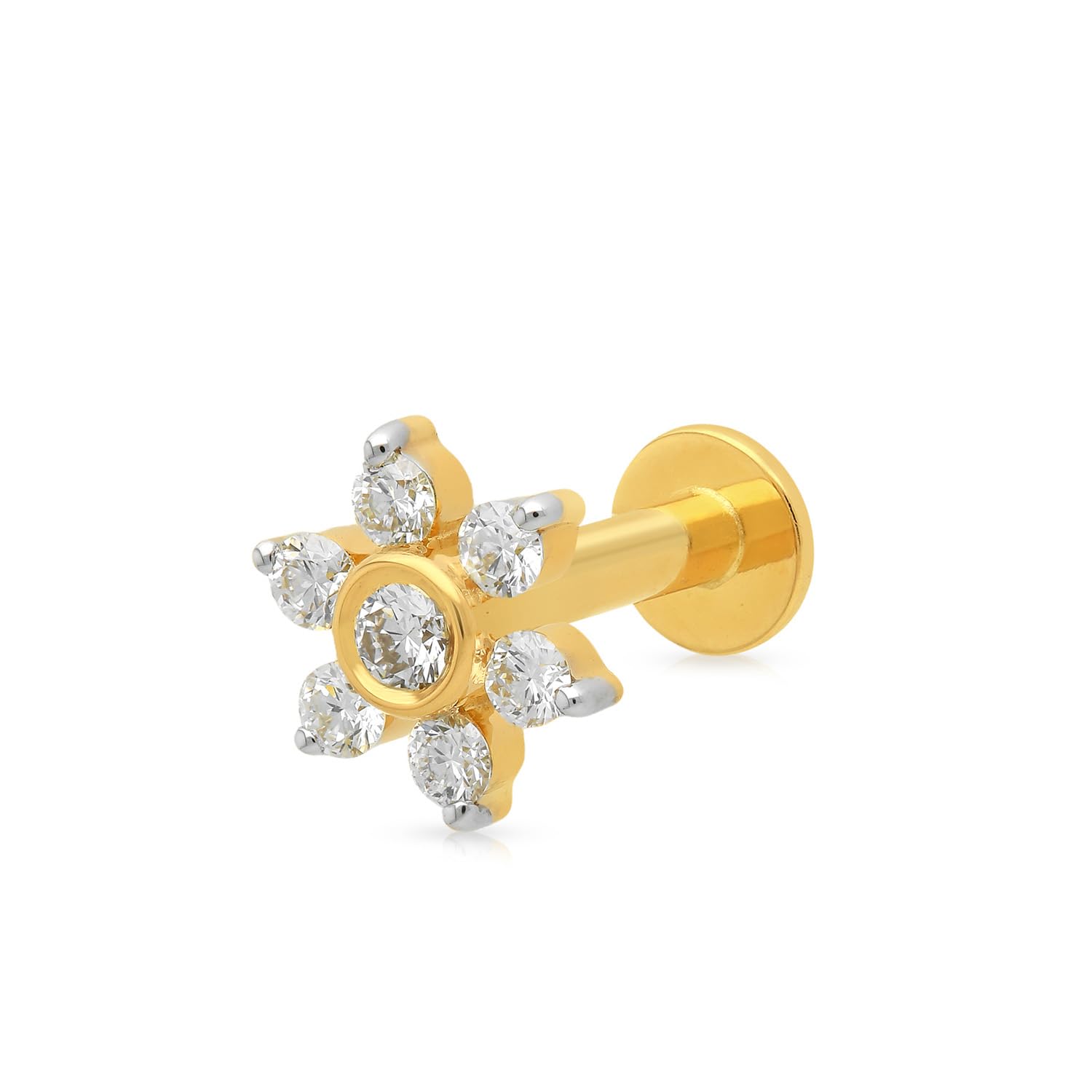 IGI Certified 0.1 Carats Diamonds with VVS Clarity & EF Colour Adorned on 18kt (750) Yellow Gold Nosepin For Women