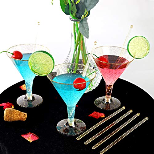 Liacere 24 Pack Gold Glitter Plastic Martini Glasses - 6.25oz Disposable Cocktail Glasses - Plastic Margarita Glasses Perfect for Wedding And Parties