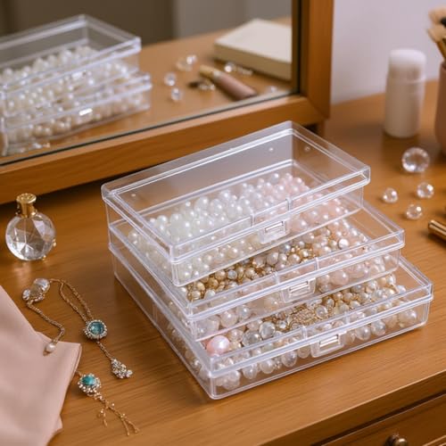Image of 12 Pack Rectangular Clear Plastic Storage Containers | 5.3 x 3.1 x 1.18 inch, Hinged Lid, For Beads and Small Craft Items