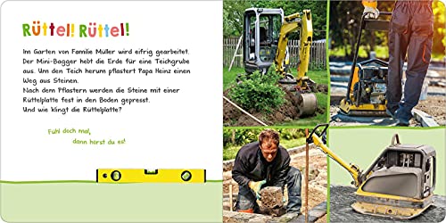 Hör mal rein, wer kann das sein? – Auf der Baustelle: Fühlen und hören | Hochwertiges Pappbilderbuch mit 5 realistischen Sounds und Fühlelementen für Kinder ab 18 Monaten (Foto-Streichel-Soundbuch)