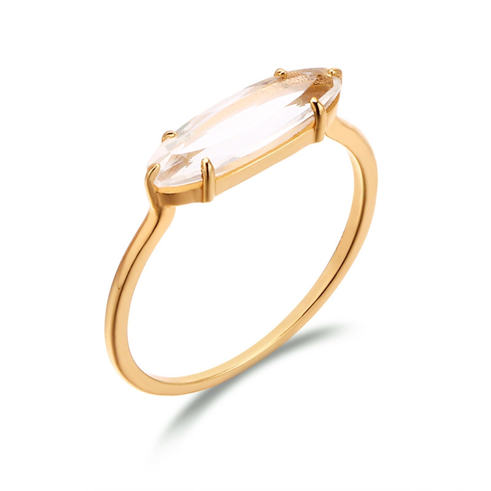Damen Gelbgold Frauen Dünner Solitärring mit Marquise-Form Moissanit