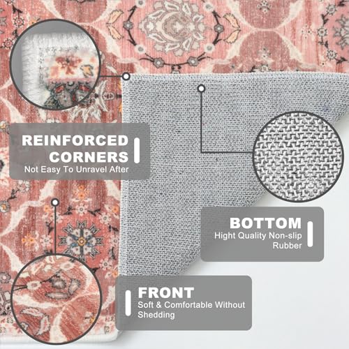 KILOCOCO 2x5 Runner Rug, Moroccan Super Soft Washable Hallway Entryway Runner Rug, Accent Print Faux Wool Kitchen Runner Rug 5 Feet Non-Slip Runners Boho Rug Runners for Bedroom, Terracotta