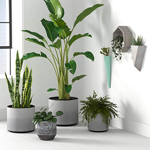 Amazon Brand – Rivet Rustic Stoneware Crosshatch Indoor Outdoor Flower Plant Pot, 8.7"H, Silver