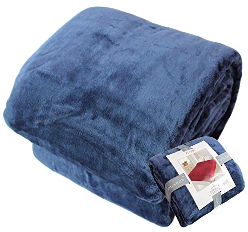 SOLARON Queen Blanket Blue X Large Size 430 GSM Thick Flannel Throw Korean Mink Plush Fleece All Season Medium Weight Thermal Sofa Couch Bed 88 x 95 inches (Deep Blue, Oversized Queen (88