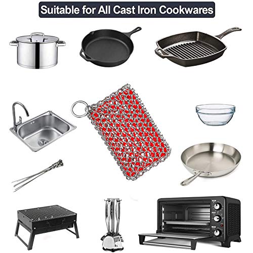 Cast Iron Skillet Cleaner, 316 Stainless Steel Chainmail Scrubber with Silicone Insert for Cast Iron, Grill, Pie Pan, Casserole Dishes - Image 8