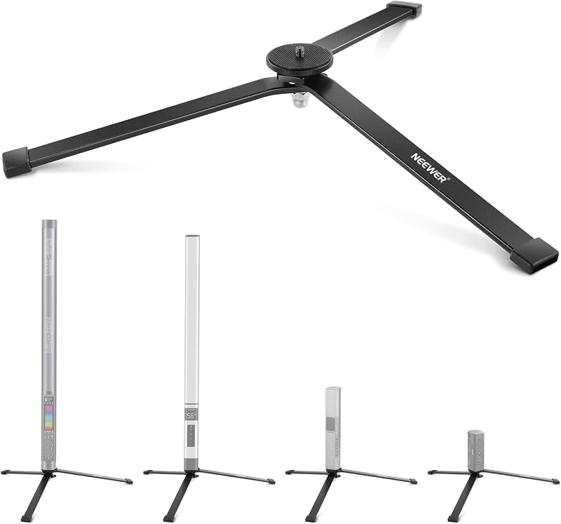 Base de mini trípode de metal para varita de luz de tubo TL120C TL60 CL124, patas de trípode de mano plegables extra estables, soporte de luz de mesa con tornillo de 1/4", almohadilla de silicona, ángulo bajo de 3"/8 cm, CTN5