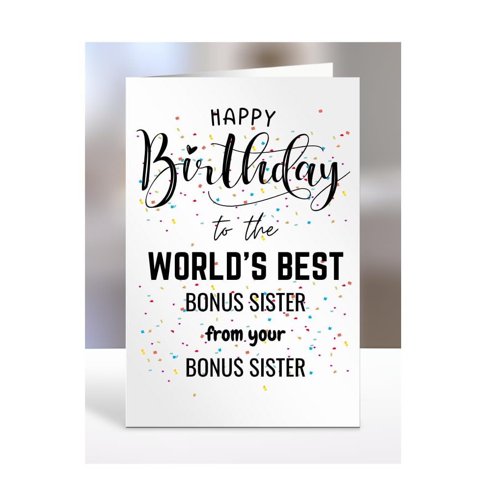 Bonus Sister birthday card from Bonus Sister, gifts for men, women, greetings card, happy birthday presents for, A5-84a_65 โ image 1