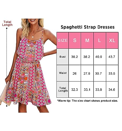 Image of PRETTYGARDEN Women's Summer Mini Sundress Casual Spaghetti Strap Dresses Floral Sleeveless Ruffle Short Dress with Belt