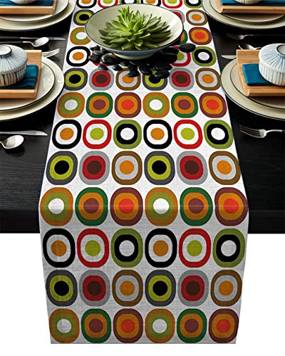 Vandarllin Cotton Linen Table Runner Dresser Scarves Simple Mid-Century Design&Circles Non-Slip Burlap Rectangle