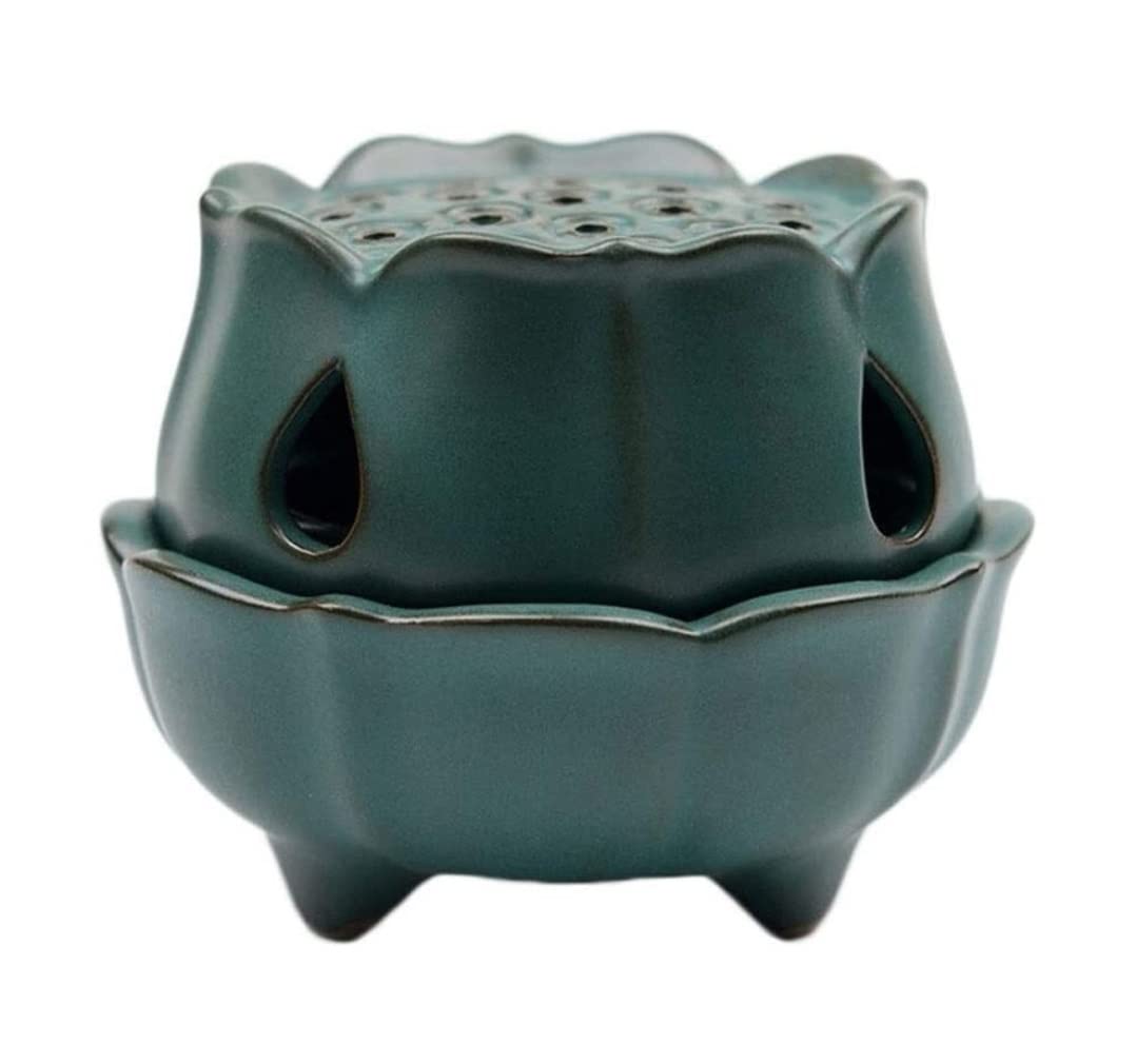 Incense Burner Home Ceramic Lotus Flower Censer Creative Home Buddha Incense Holder Backflow Burner Use In Office Teahouse Office Decor(Grün)