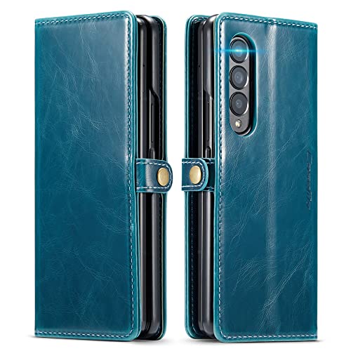 Housse en cuir premium Samsung Galaxy Z Fold 4 protection fine bleu nuit