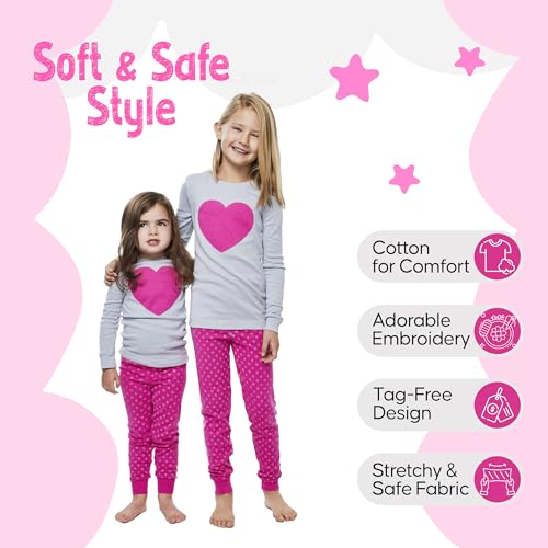 2 Piece Tag Free Pjs for Girls - 100% Cotton Pajamas Set - Kids Summer Pajama - Pink Heart Girl Sleepwear (12M-8Y)4