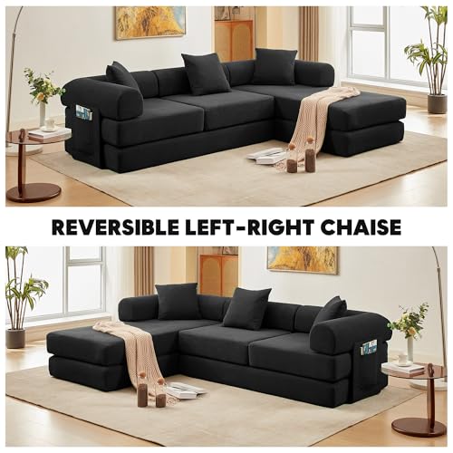 Image of 107 inch Convertible Futon Sofa Bed, Boneless Couches for Living Room, Black