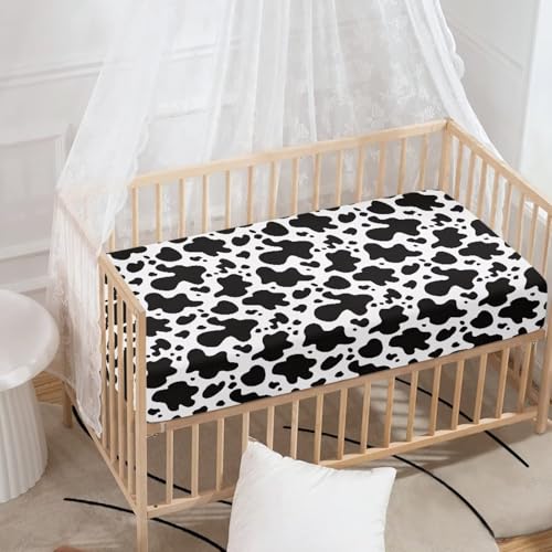Image of Cow Print Crib Sheet for Baby Boys Girls Soft Comfy Mattress Cover 28 inchx52 inch Standard Bedding Sets Soft Toddler Mattress Covers, Newborn Infant Crib Sheets